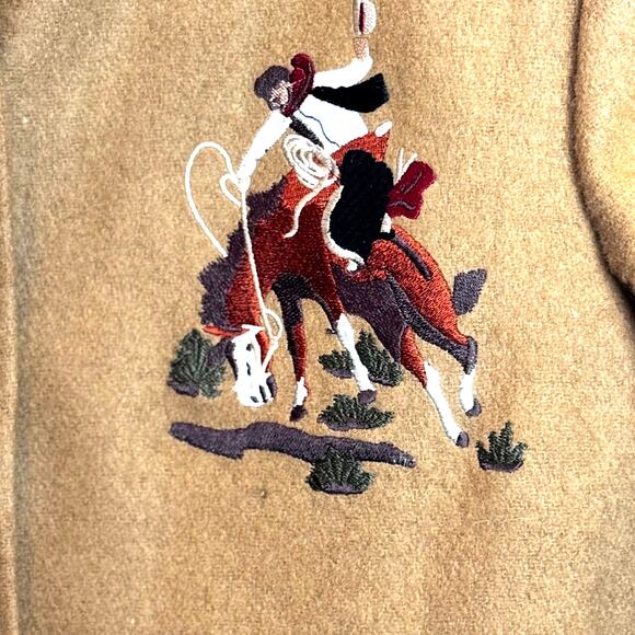 Valencia Wool Western Cowboy Embroidered Jacket Womens L Tan Studded Rodeo Coat - Picture 8 of 16